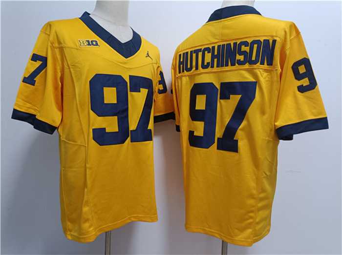 Men%27s Michigan Wolverines #97 Aidan Hutchinson Yellow Stitched Jersey